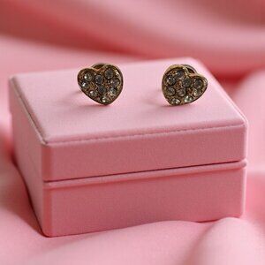 Gold-Tone Pierced Earrings Heart with Rhinestones